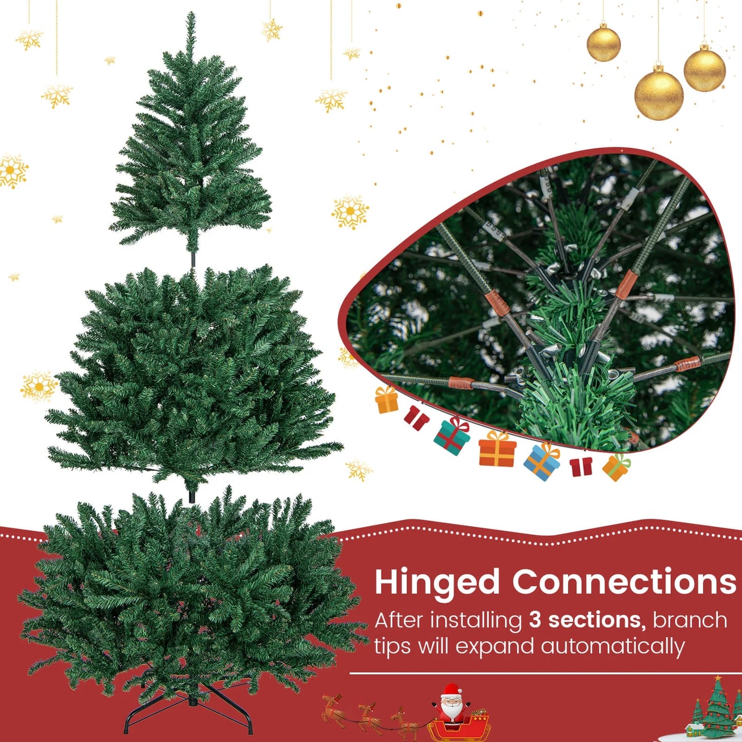 6Ft Hinged Artificial Christmas Tree Unlit Douglas Full Fir Tree W/ 1355 Tips