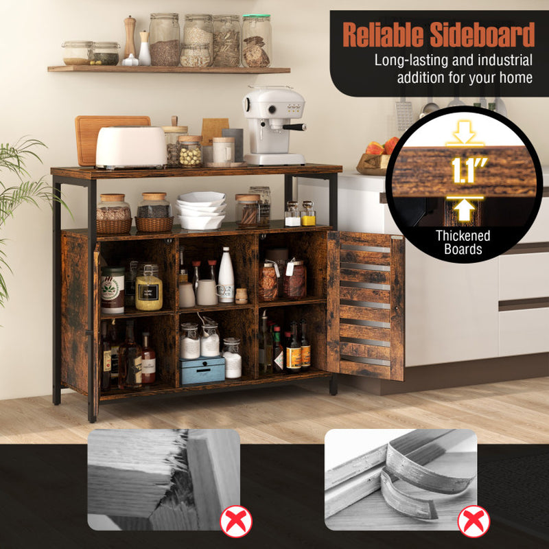 Buffet Cabinet Industrial Sideboard Storage Cabinet with Slatted Door and 3 Adjustable Shelves