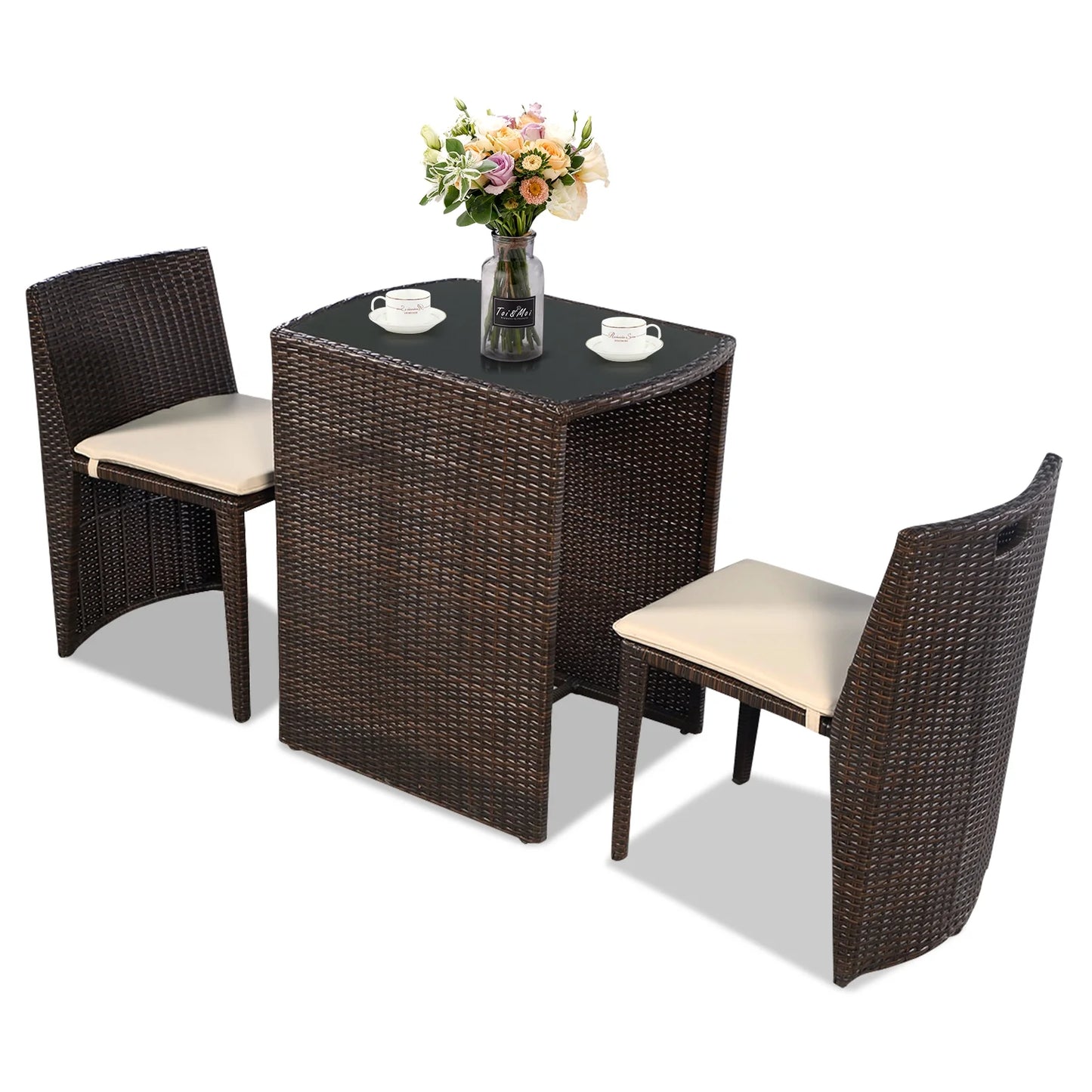 3 PCS Cushioned Outdoor Wicker Patio Set Garden Lawn Sofa Furniture Seat Brown No Assembly