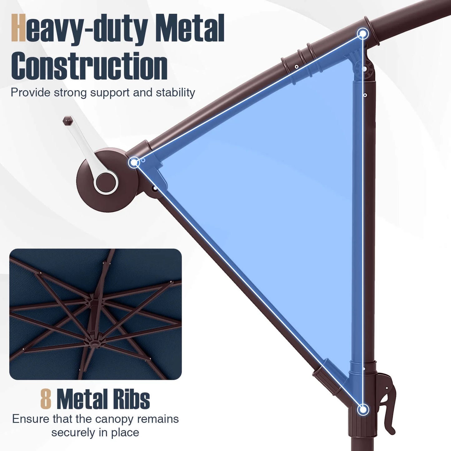 98.40" Navy Cantilever Patio Umbrella, Base-Included