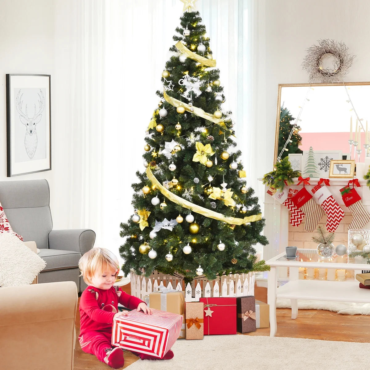 CM19723 7Ft Artificial PVC Christmas Tree W/Stand Holiday Season Indoor & Outdoor, Green