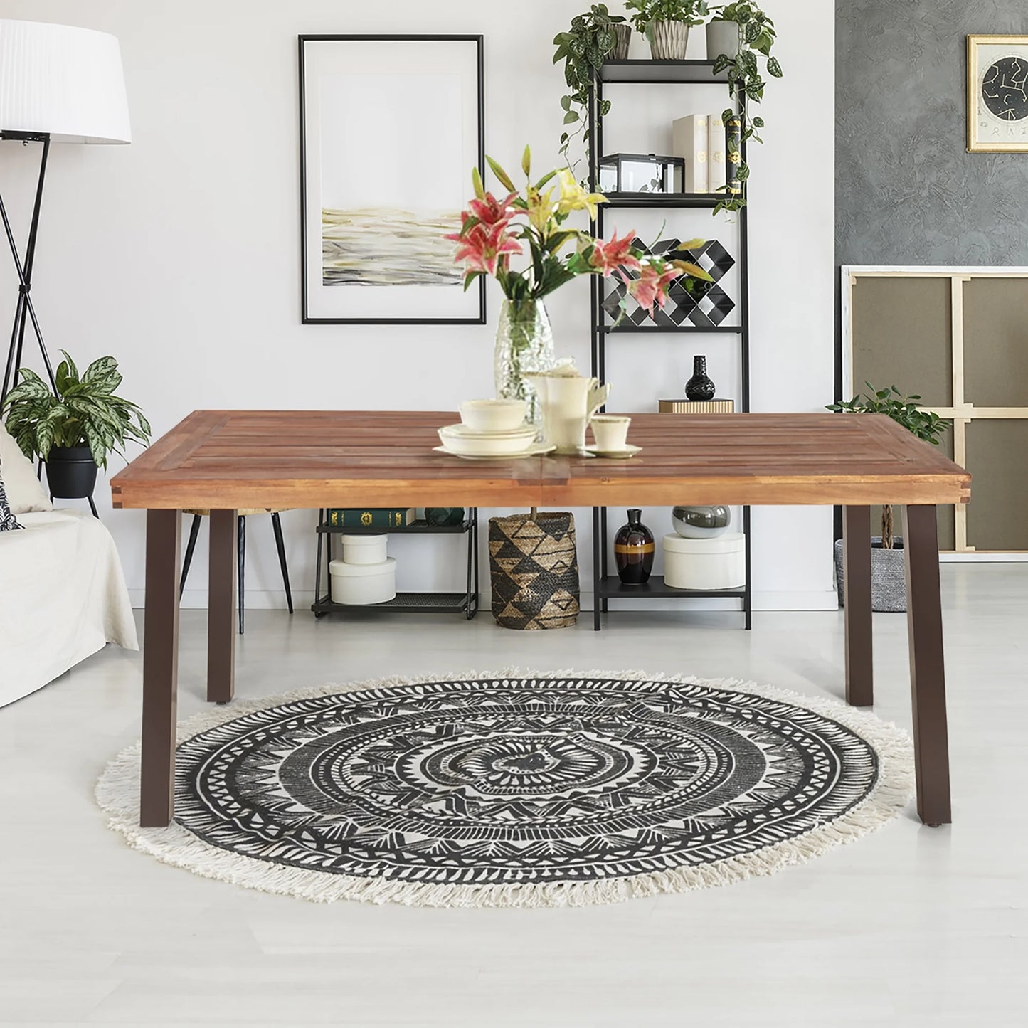 Rectangular Acacia Wood Dining Table Rustic Furniture Indoor &Outdoor