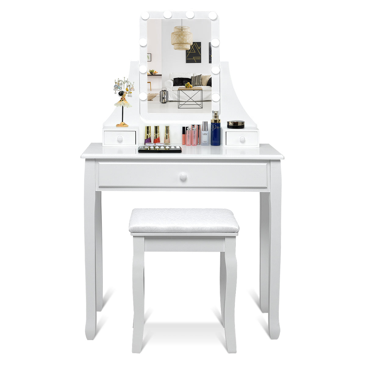 Vanity Table 10 Dimmable Bulbs Makeup Dressing Desk White