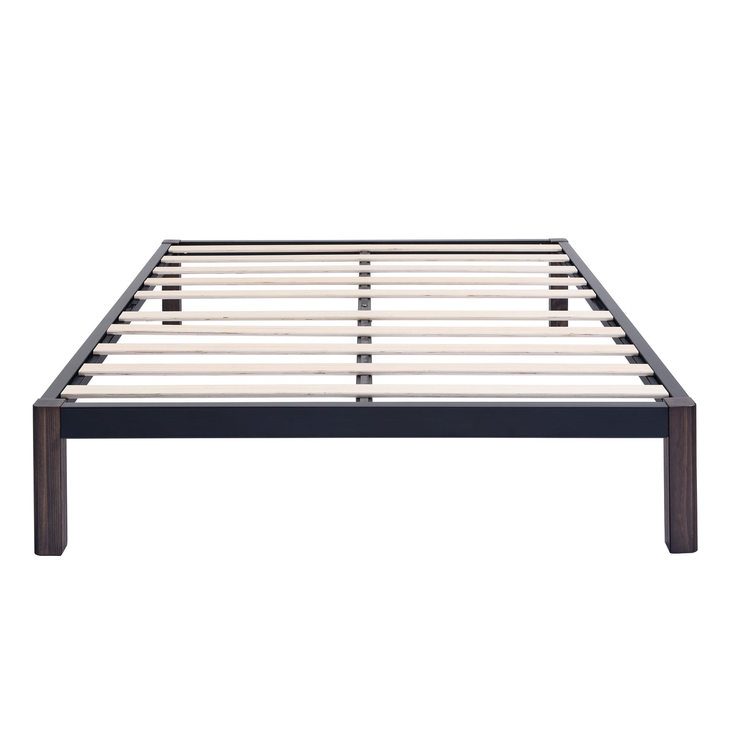 Queen 14" Metal Platform Bed Frame with Wood Slats, Storage Space under Frame, No Box Spring Required, Black/Wood