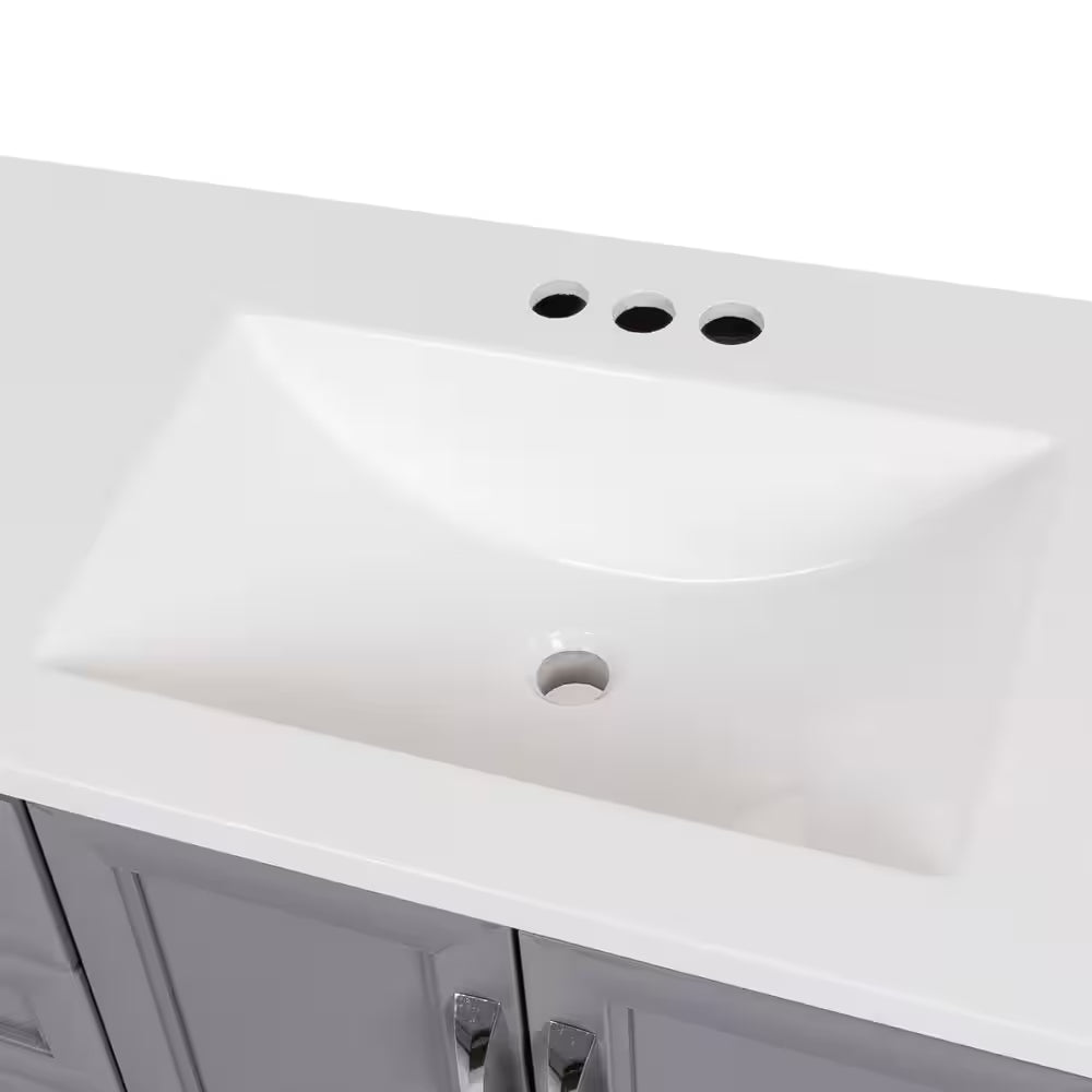 Candlesby 61 In. Double Sink Sterling Gray Bath Vanity with White Cultured Marble Top (Assembled)