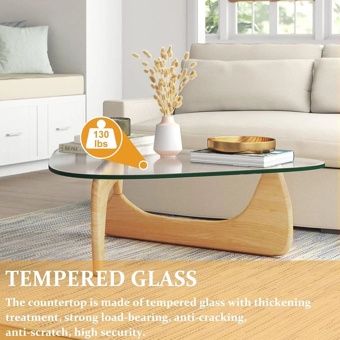 Coffee Tables for Living Room - Triangle Glass Coffee Table with Wooden Base Mid-Century Modern Abstract End Table for Study Room Office Hotel Balcony (Wood Transparent, Small 32.2 * 22.4 * 16In)