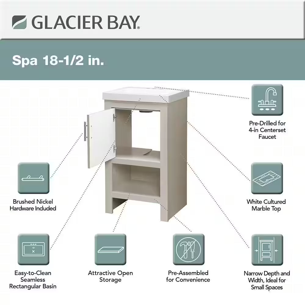 Spa 18.5 In. W X 16.25 In. D X 33.75 In. H Single Sink Bath Vanity in Dove Gray with White Cultured Marble Top