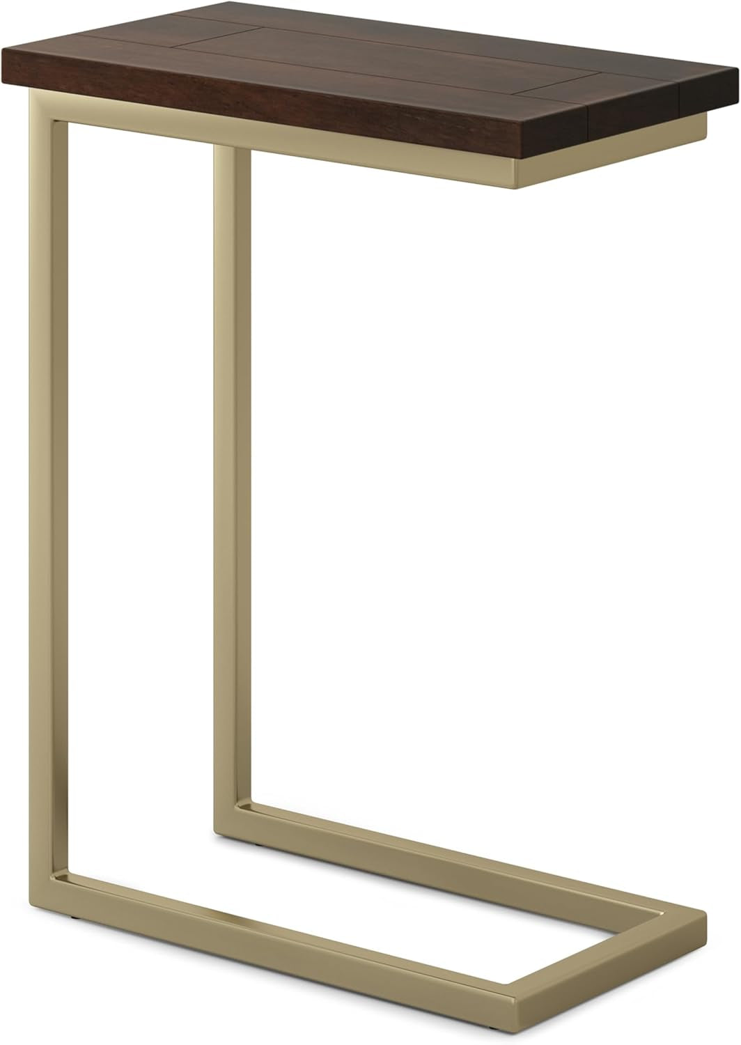 Skyler 18-Inch Wide Solid Mango/Metal Industrial C-Shaped End Table in Dark Brown/Gold for Living Room, Office, or Bedroom, Assembled