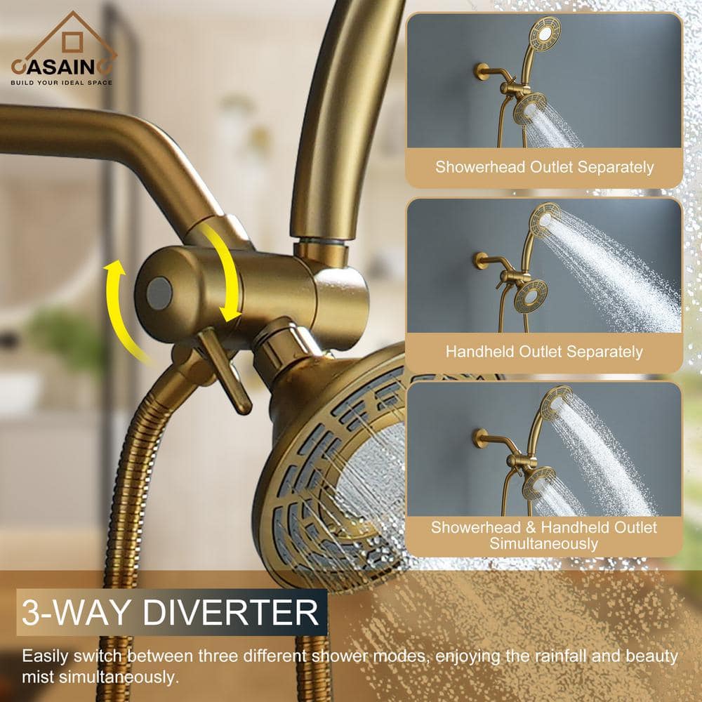 CASAINC 5 Inches Wall Mounted Dual Head Shower System with Tub Spout