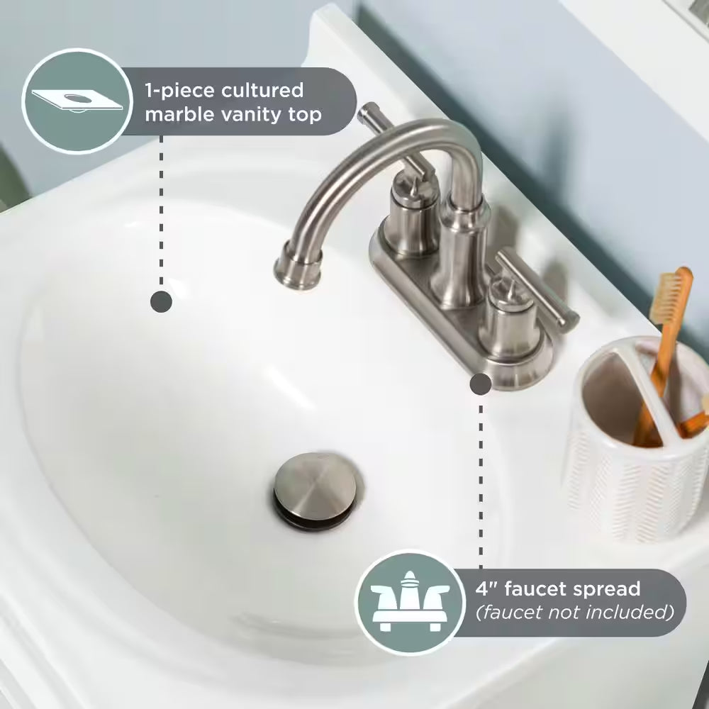 19 In. Single Sink Pearl Gray Bath Vanity with White Cultured Marble Top (Assembled)