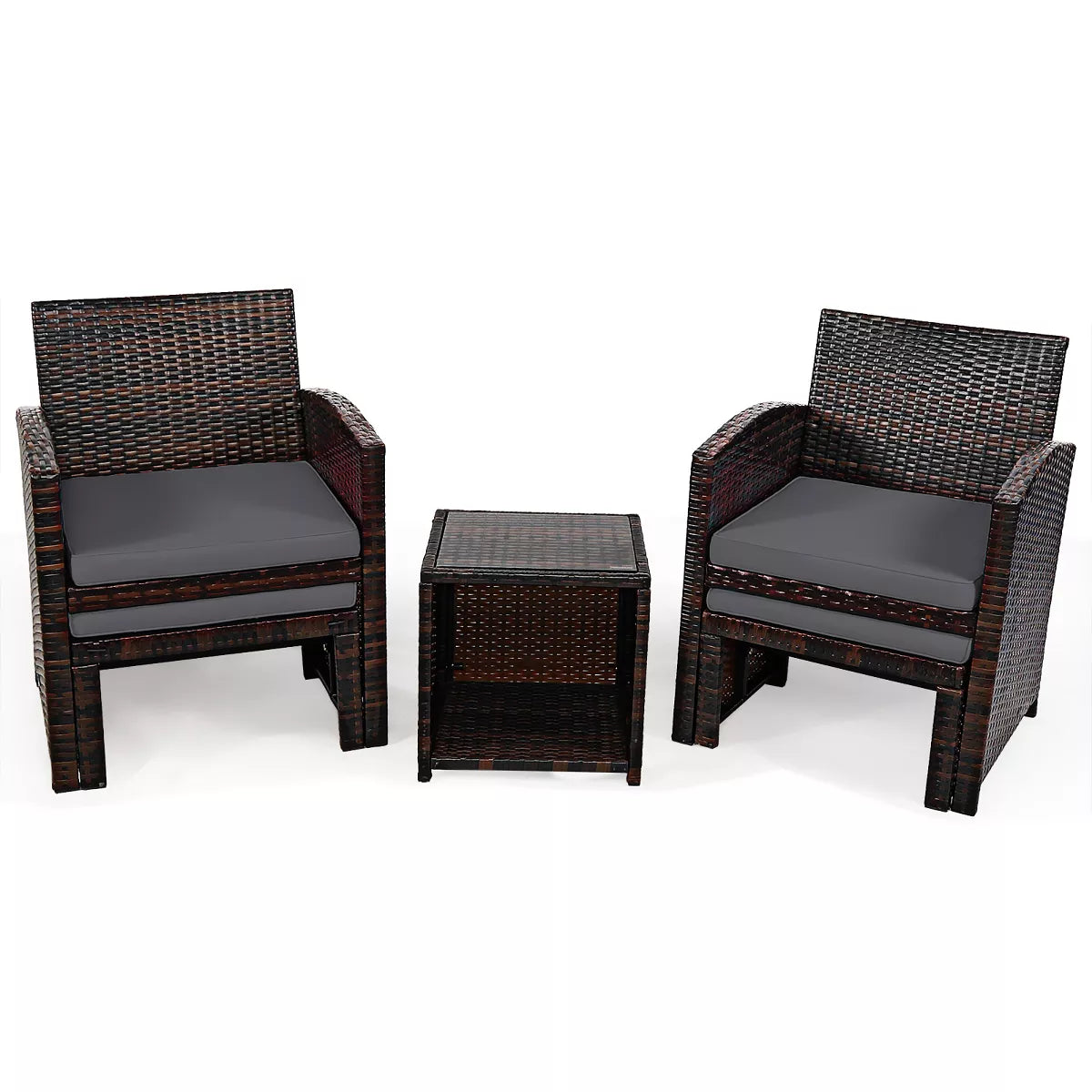 Costway 5PCS Patio Rattan Wicker Furniture Set Sofa Ottoman W/ Cushions