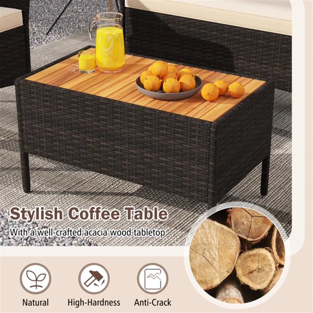 Patio Furniture Sets,Outdoor & Patio Furniture Sets,4 Piece Patio Wicker Sofa Set 2 Rattan Chairs and Loveseat with Table-Brown