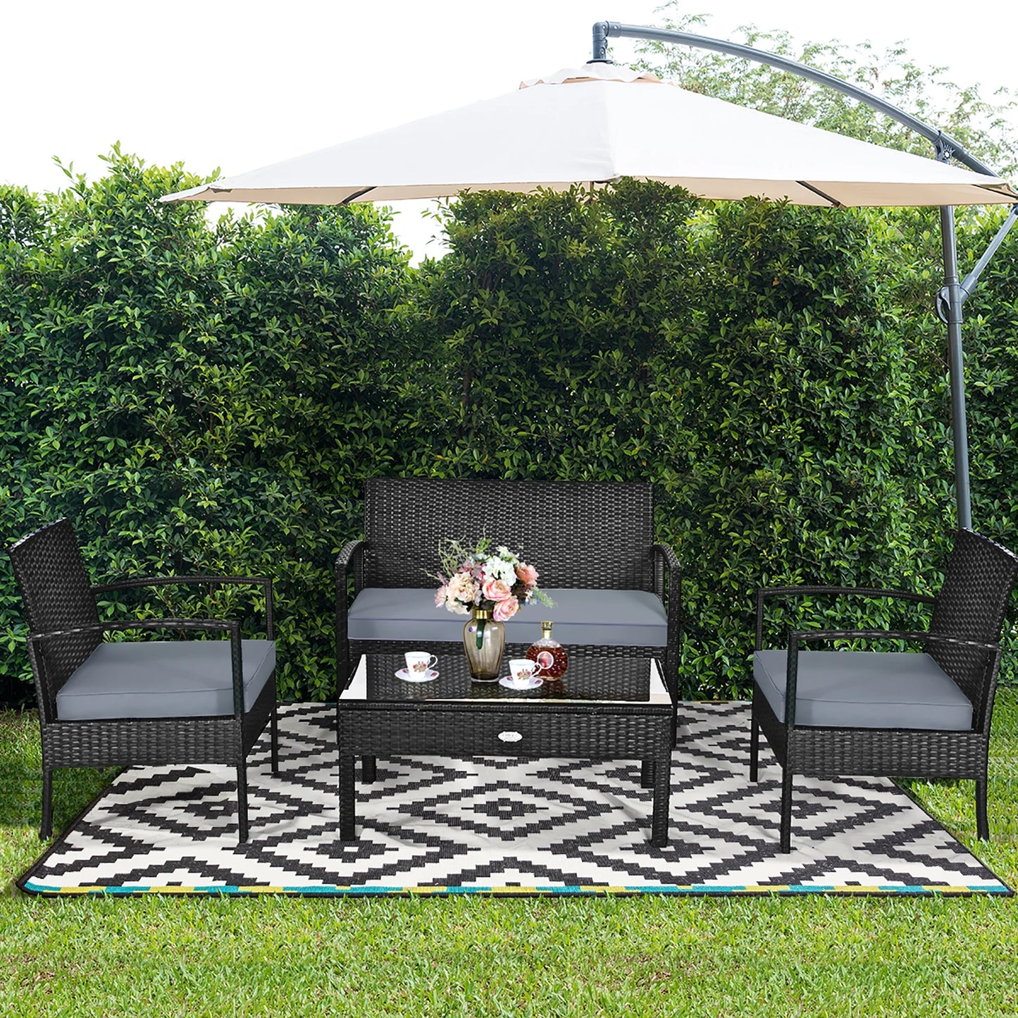 HW63756 4PCS Patio Rattan Furniture Set Garden Deck