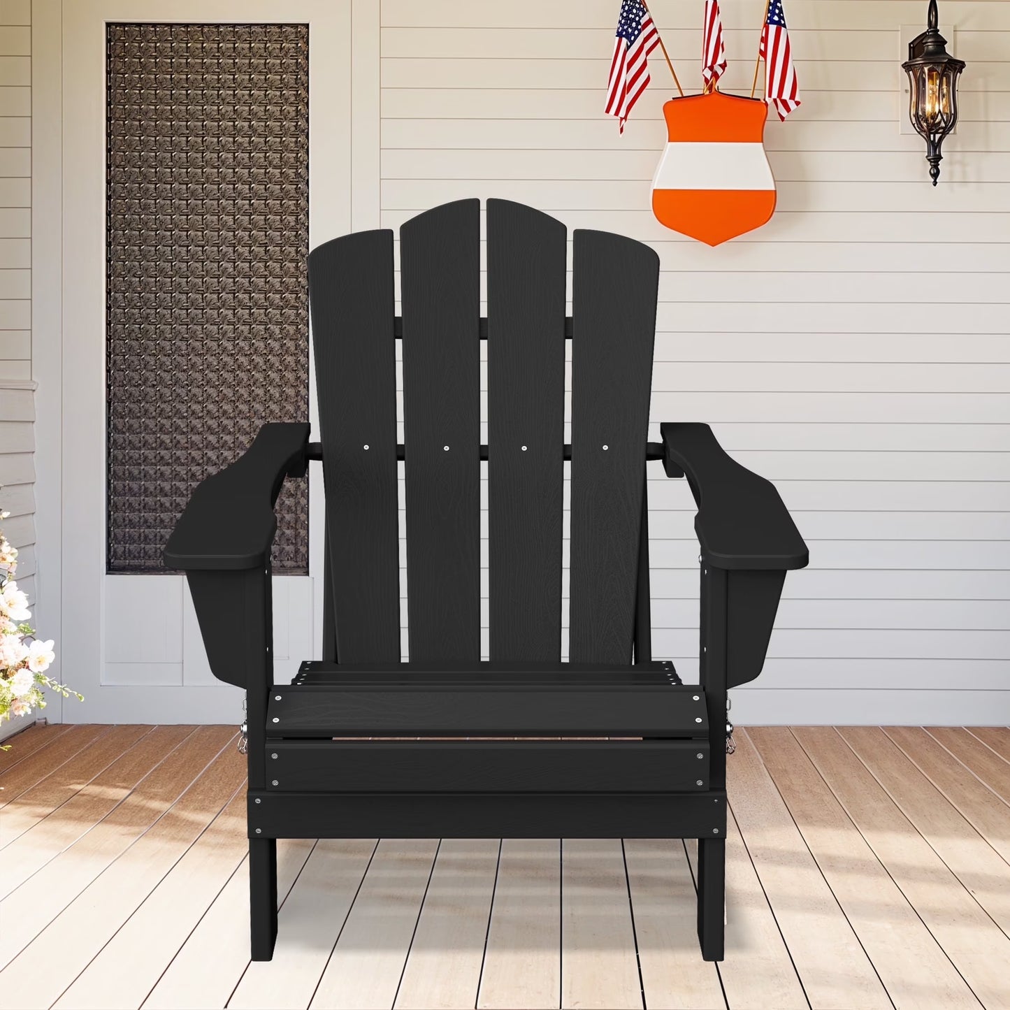 Adirondack Chair, Plastic Folding Outdoor Patio Lawn Chairs, outside HDPE Chairs for Lawn, Yard, Black