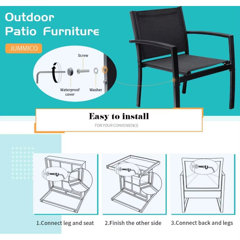 3 Pieces Patio Furniture Set Outdoor Textilene Patio Chairs with Coffee Table Modern Patio Conversation Bistro Set for Lawn, Ga