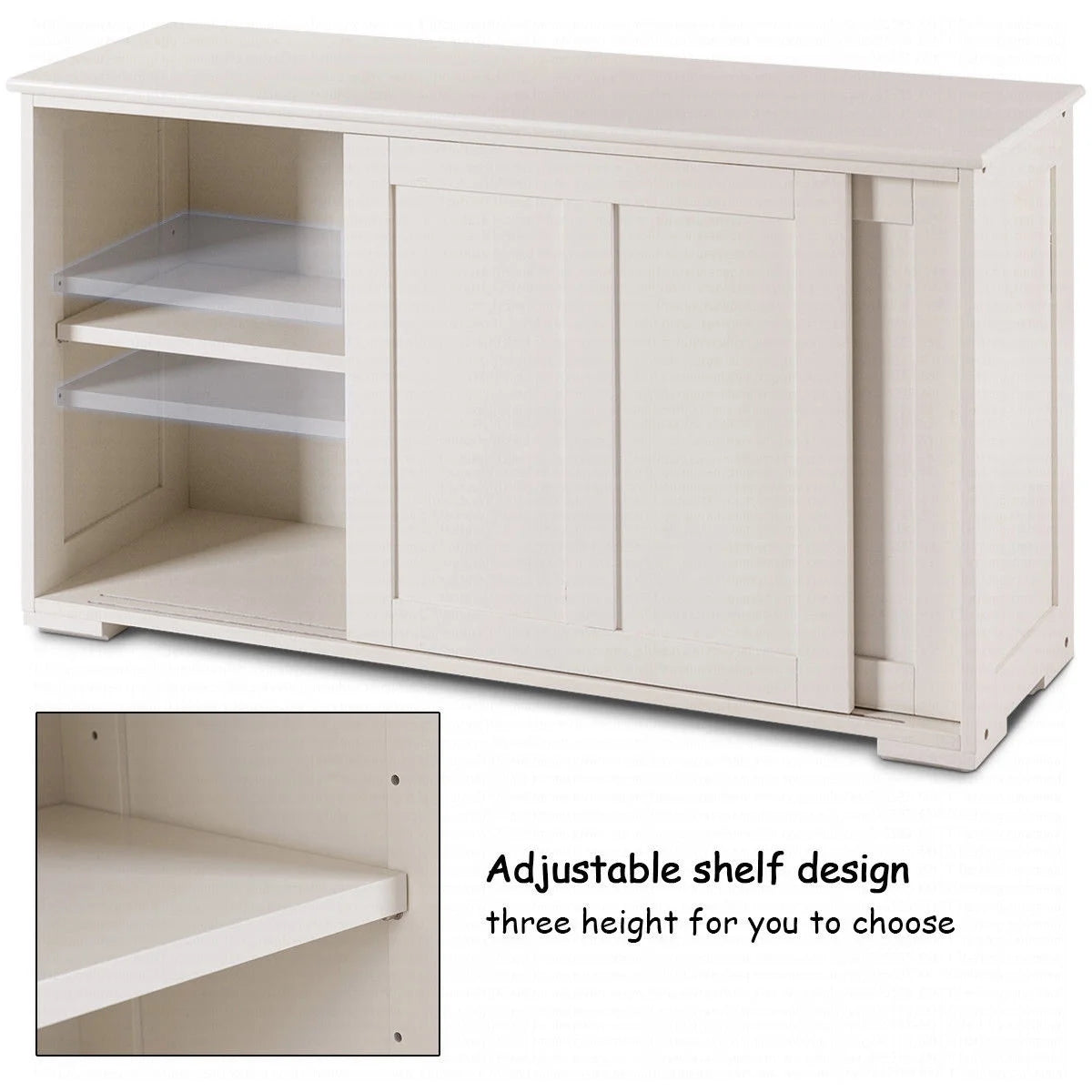 Kitchen Storage Cabinet Sideboard Buffet Cupboard Wood Sliding Door Pantry White