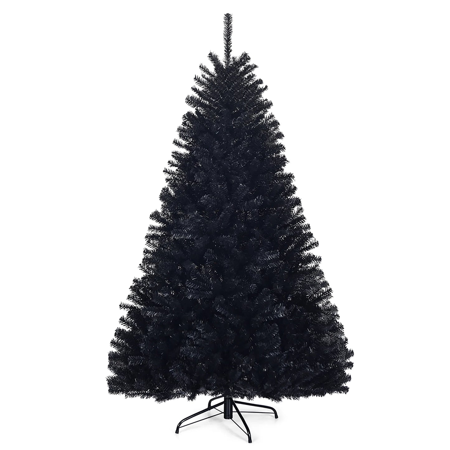 7.5Ft Hinged Artificial Christmas Tree Full Tree W/ Metal Stand Black