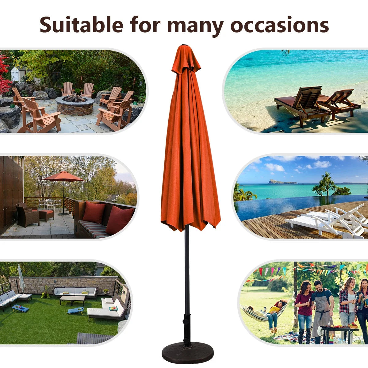 10 FT Patio Umbrella Patio Market Steel Tilt W/ Crank Outdoor Yard Garden Orange