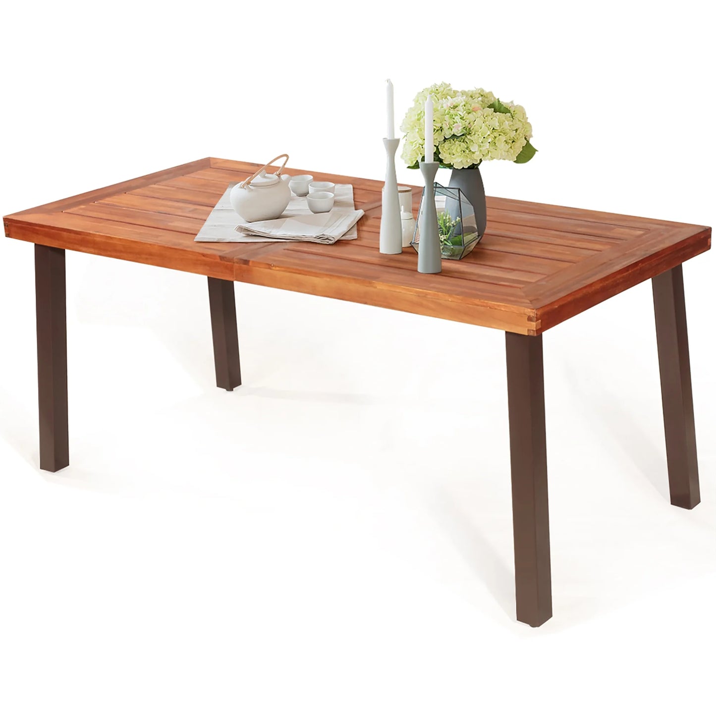 Rectangular Acacia Wood Dining Table Rustic Furniture Indoor &Outdoor