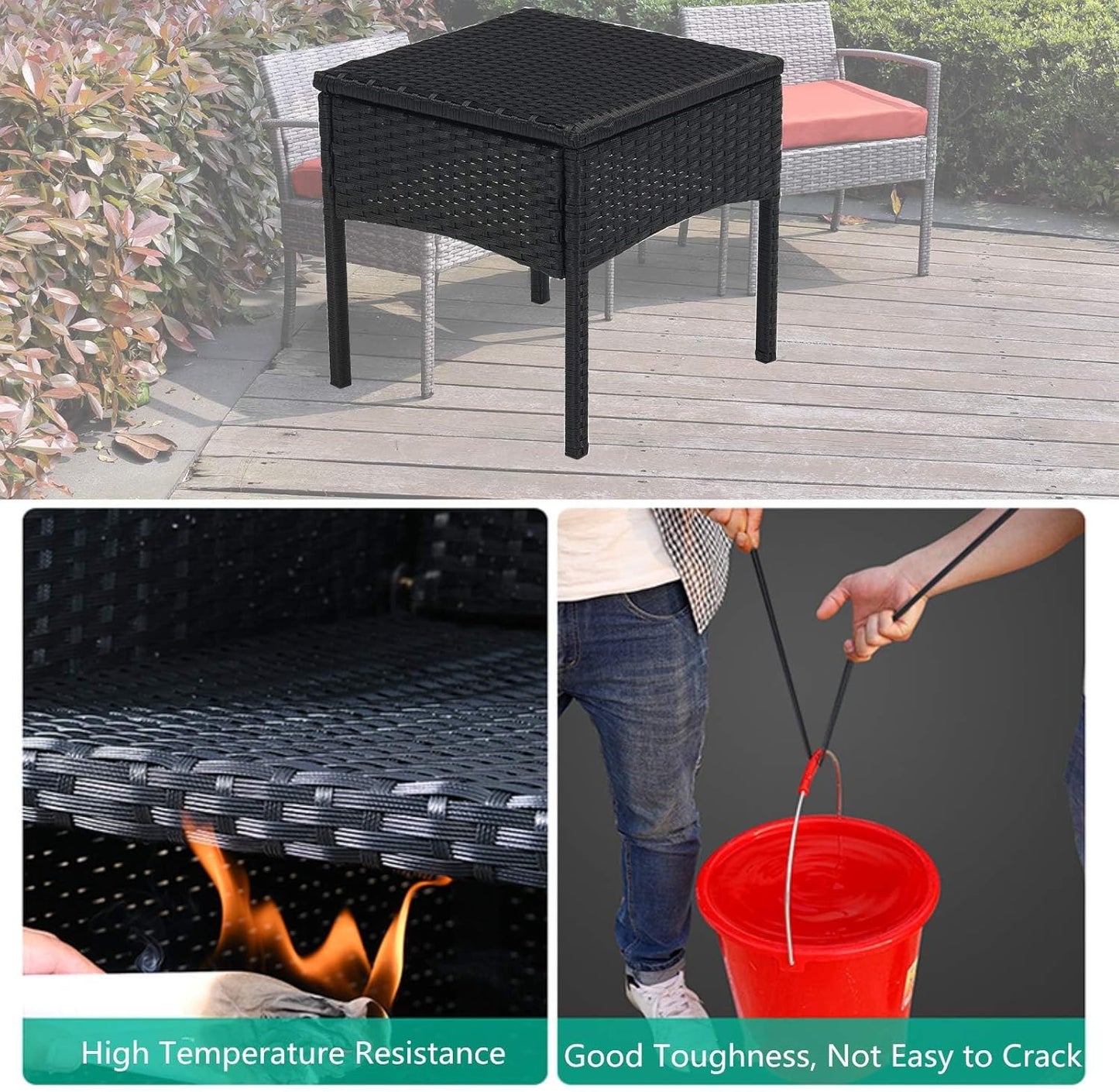 Outdoor Furniture 3 Piece Patio Set Balcony Furniture Outdoor Bistro Set Wicker Chair for Balcony Backyard Porch with Table and Cushions Red