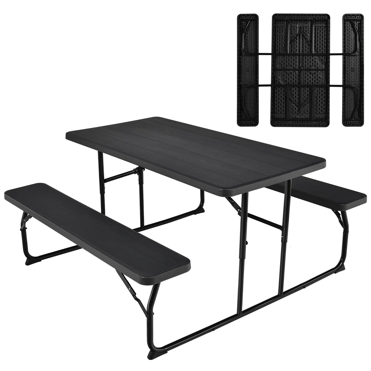 Folding Metal Picnic Table Set, White