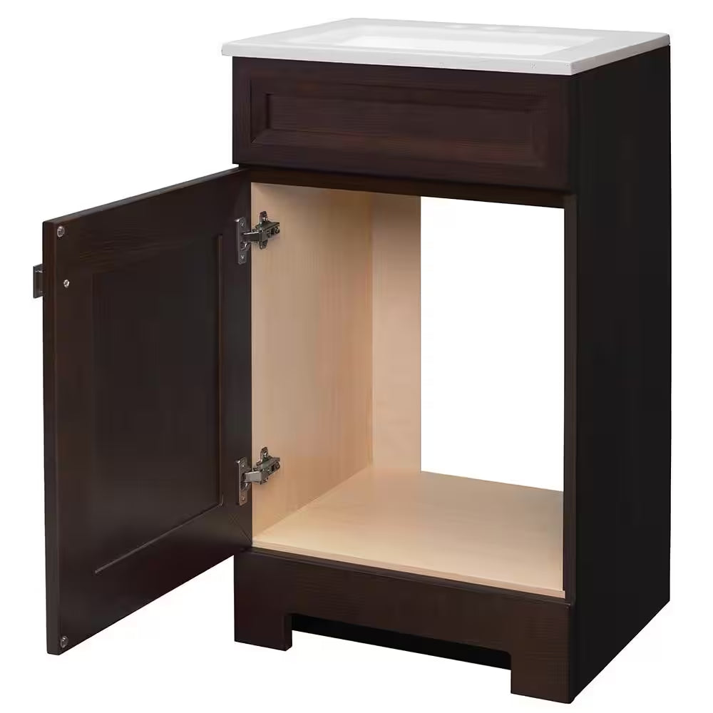 Sedgewood 18.5 In. W X 16.25 In. D X 32.625 In. H Single Sink Bath Vanity in Dark Cognac with Arctic Solid Surface Top