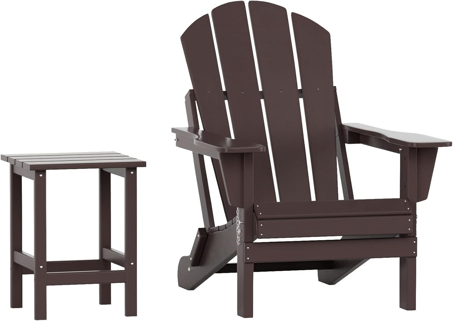 WO Home Furniture Adirondack Chair Table Set of 2 PCS Outdoor Folding Chair W Side Table Weather/Uv Resistant for Lawn, Garden, Bon Fire, Balcony (Dark Brown)