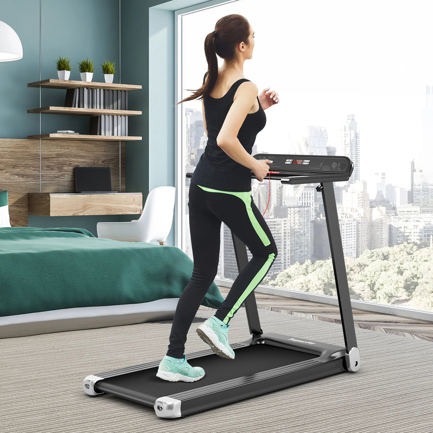Electric Folding Treadmill Portable Cardio Running Machine W/ APP Control Silver