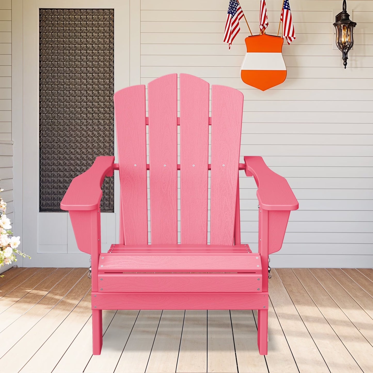 Adirondack Chair, Plastic Folding Outdoor Patio Lawn Chairs, outside HDPE Chairs for Lawn, Yard, Black