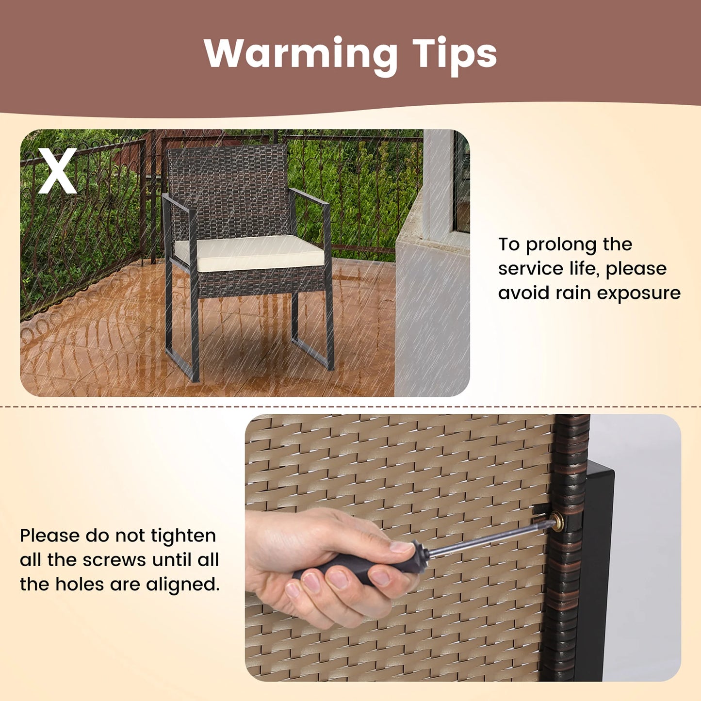 3Pcs Patio Furniture Set Heavy Duty Cushioned Wicker Rattan Chairs Table