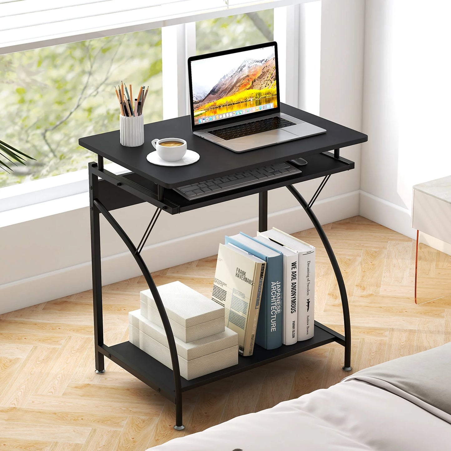 27.5" Laptop Table Computer Desk for Small Spaces with Pull-Out Keyboard Tray