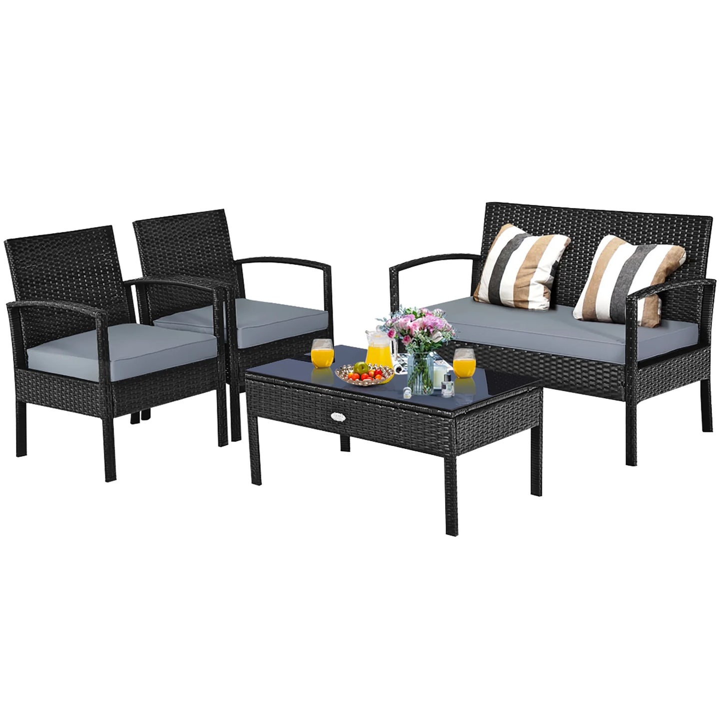 HW63756 4PCS Patio Rattan Furniture Set Garden Deck