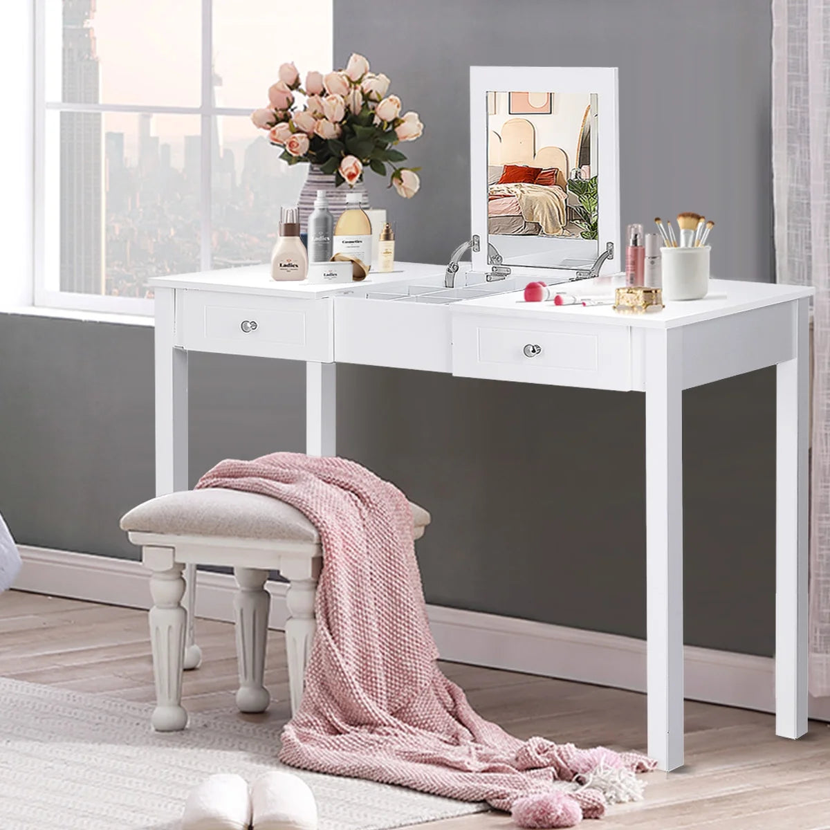Vanity Table Dressing Table Flip Top Desk Furniture White