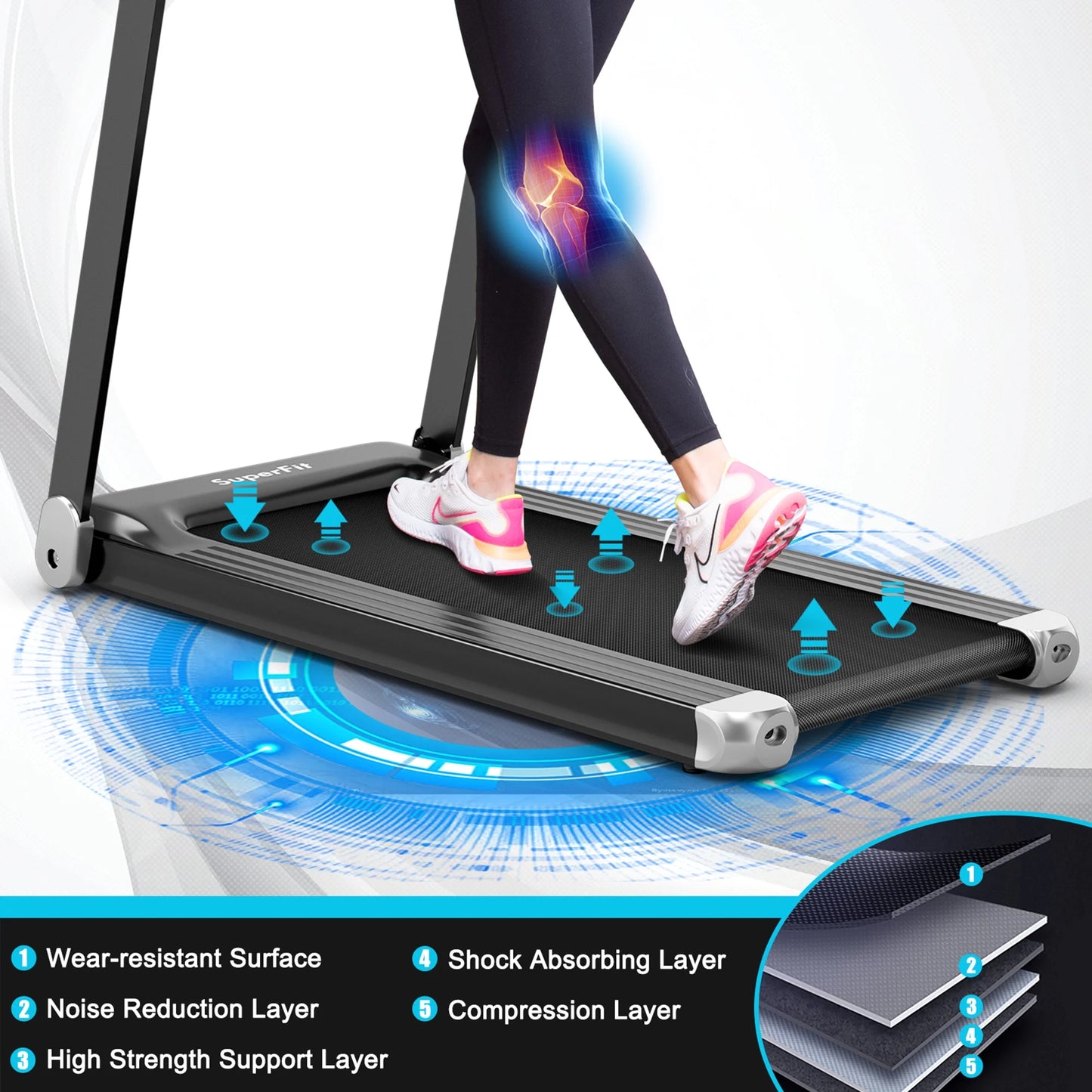 Electric Folding Treadmill Portable Cardio Running Machine W/ APP Control Silver