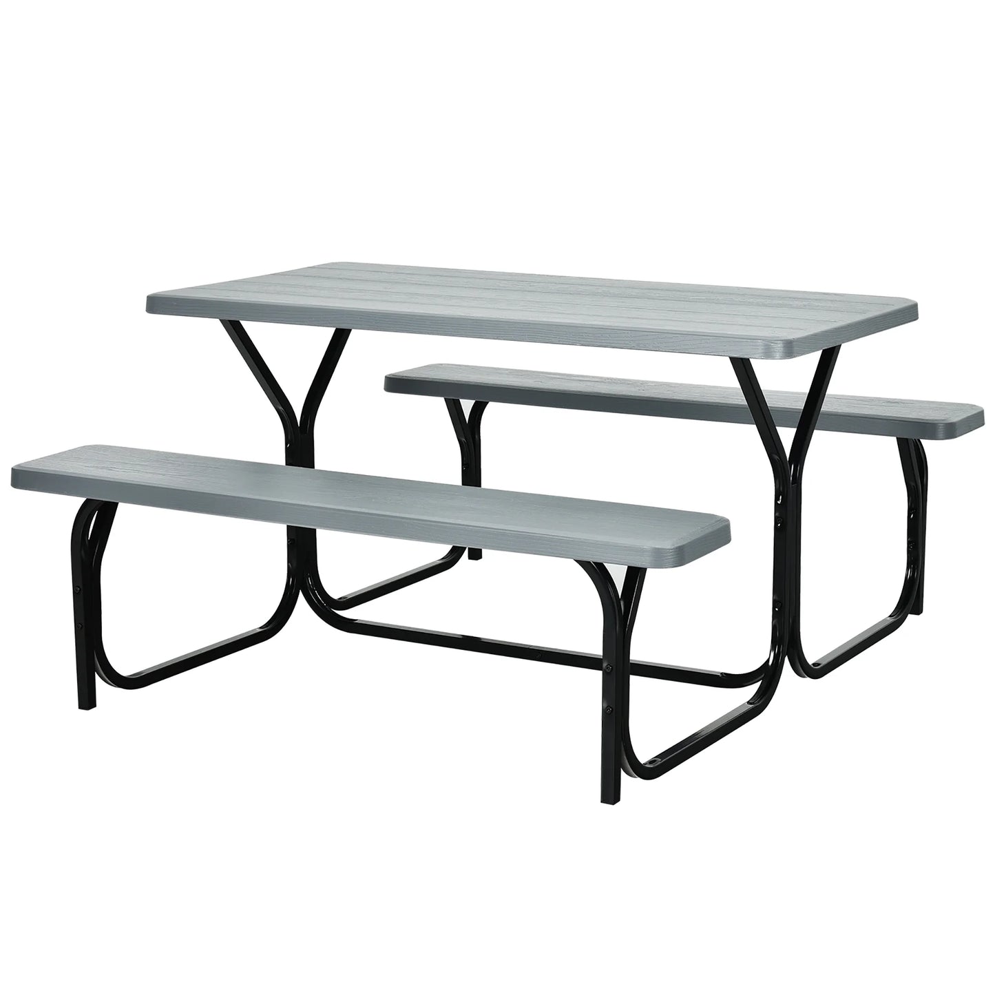 Gray Rectangle Metal Picnic Table Bench Set with Extension