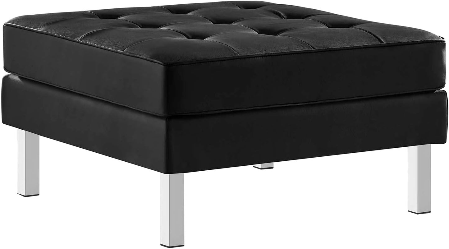 Loft Tufted Button Faux Leather Upholstered Loveseat in Silver Black
