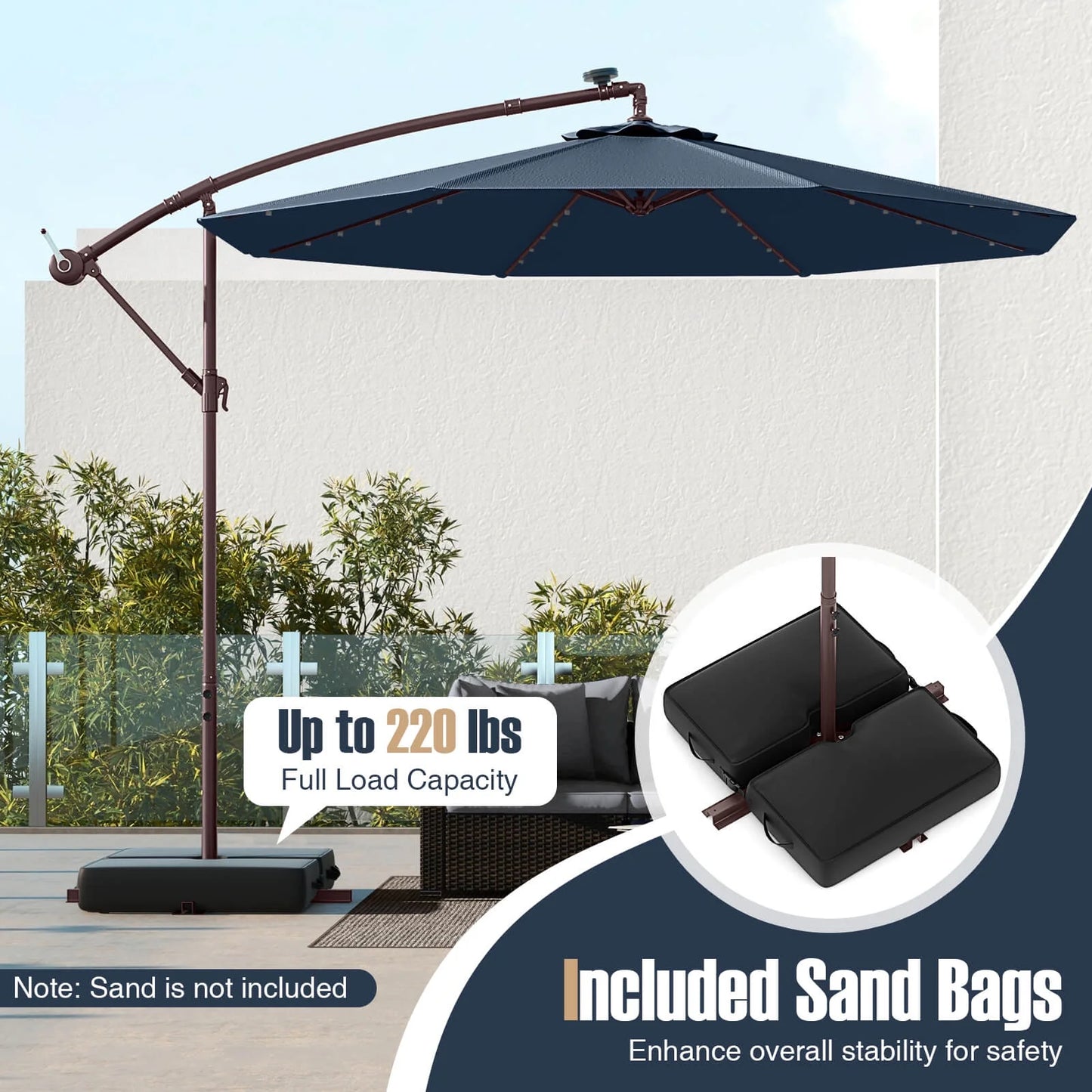 98.40" Navy Cantilever Patio Umbrella, Base-Included