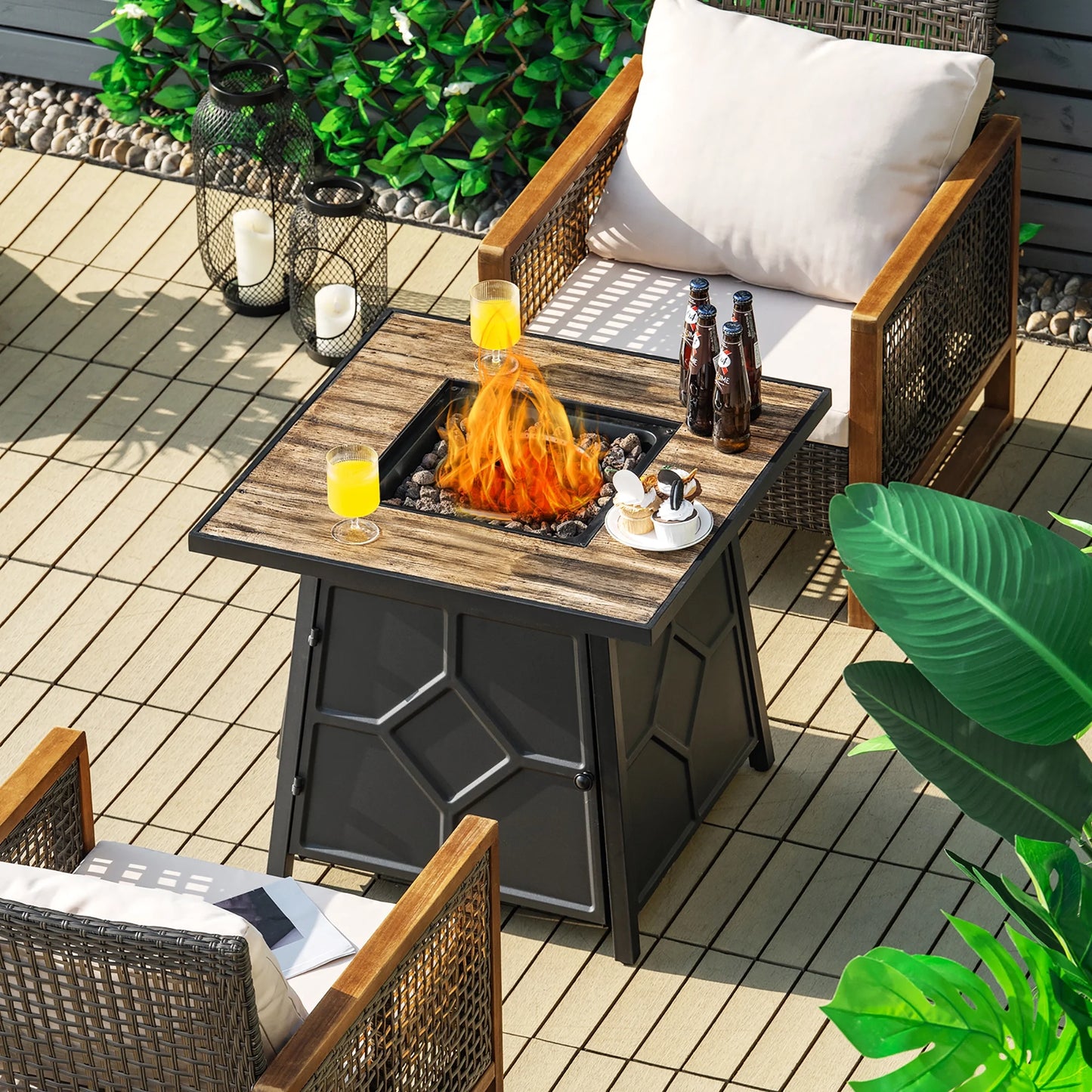 28 Inches Propane Gas Fire Pit Table 40,000 BTU Outdoor Heater W/Cover