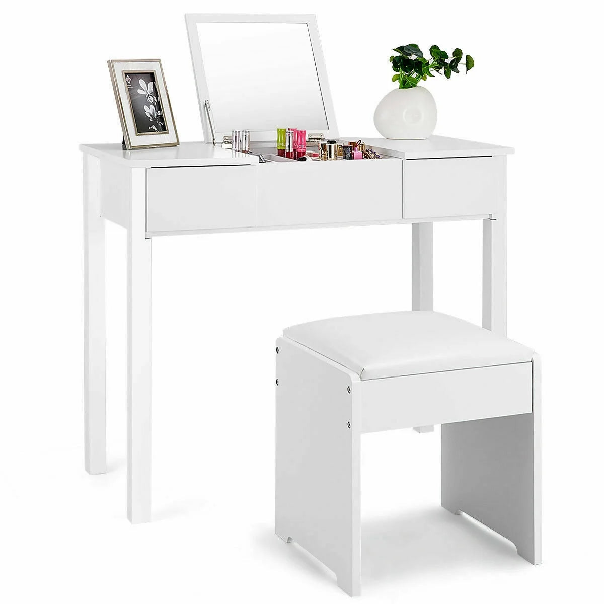 White Vanity Dressing Table Furniture Stool Storage Box