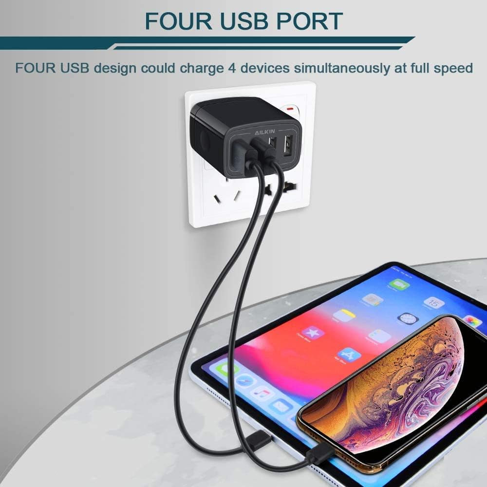 Wall Charger, USB Charger Adapter, 4.8A 4Multi Port Fast Charging Station Power Base Block Plug Cube Brick for Iphone 17 16 15 14 SE 13 12 11Pro Max/X/Plus, Samsung A16/A17/S25/S24 Kindle Plug