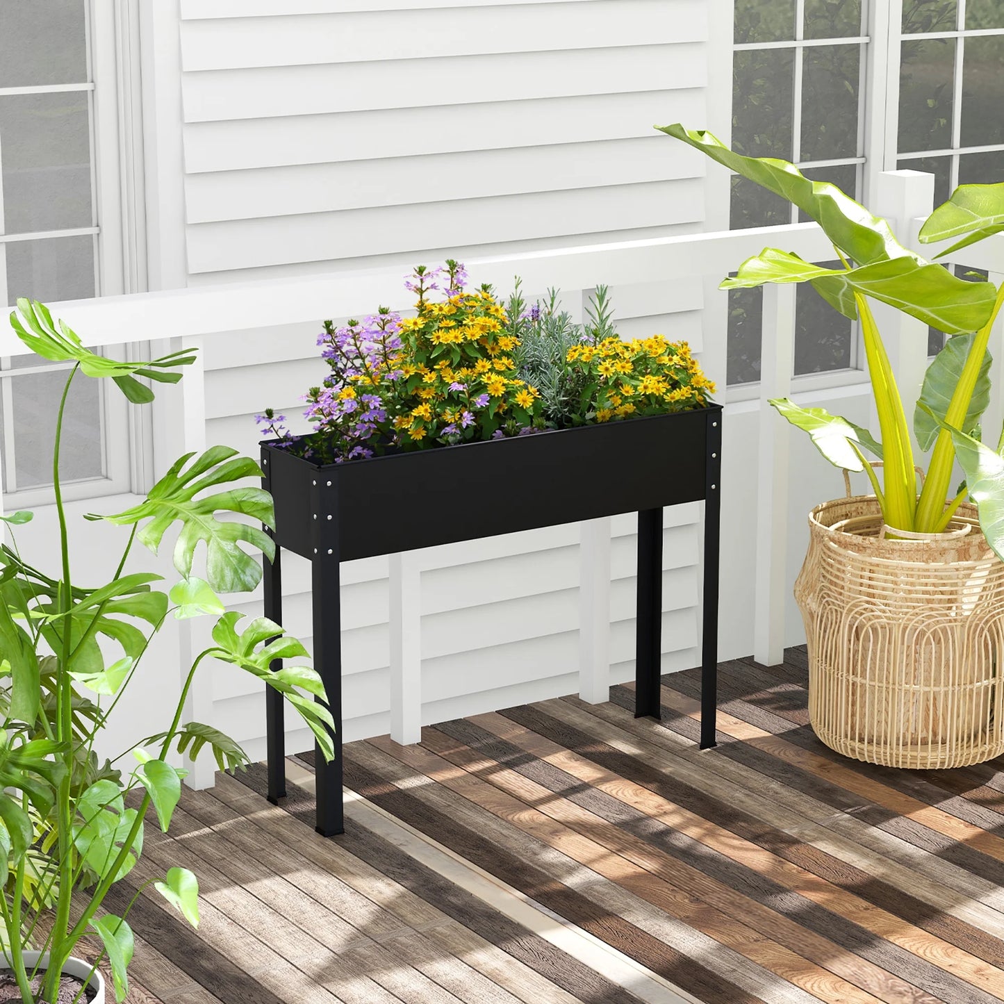 40'' Raised Garden Bed with Legs Metal Elevated Planter Box Drainage Hole Backyard
