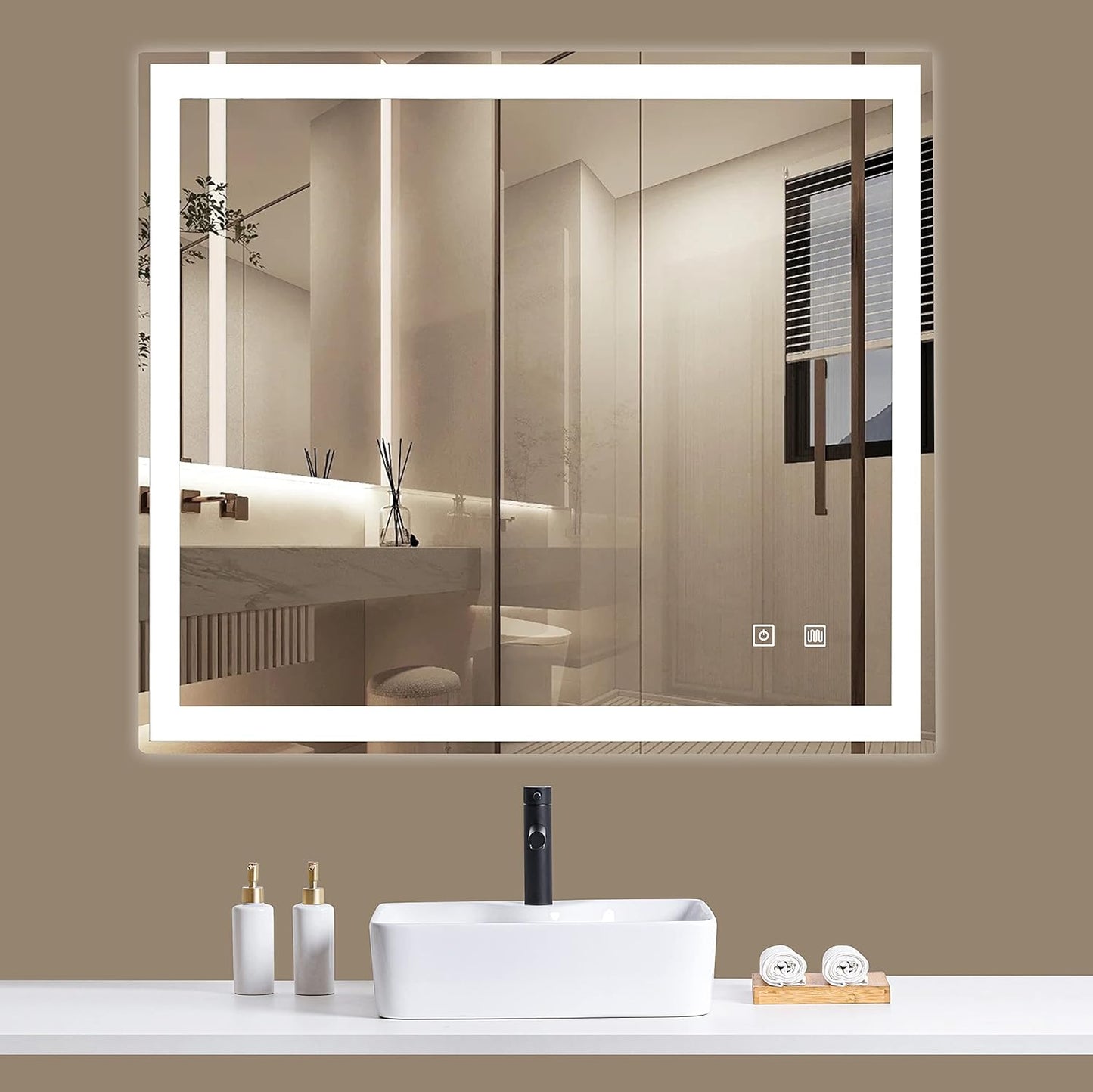 36 X 36 Inch LED Bathroom Mirror for Vanity Mirror Wall Mounted with Smart anti Fog,Memory Mirror with Dimmable Light, Makeup Vanity,Smart Mirror