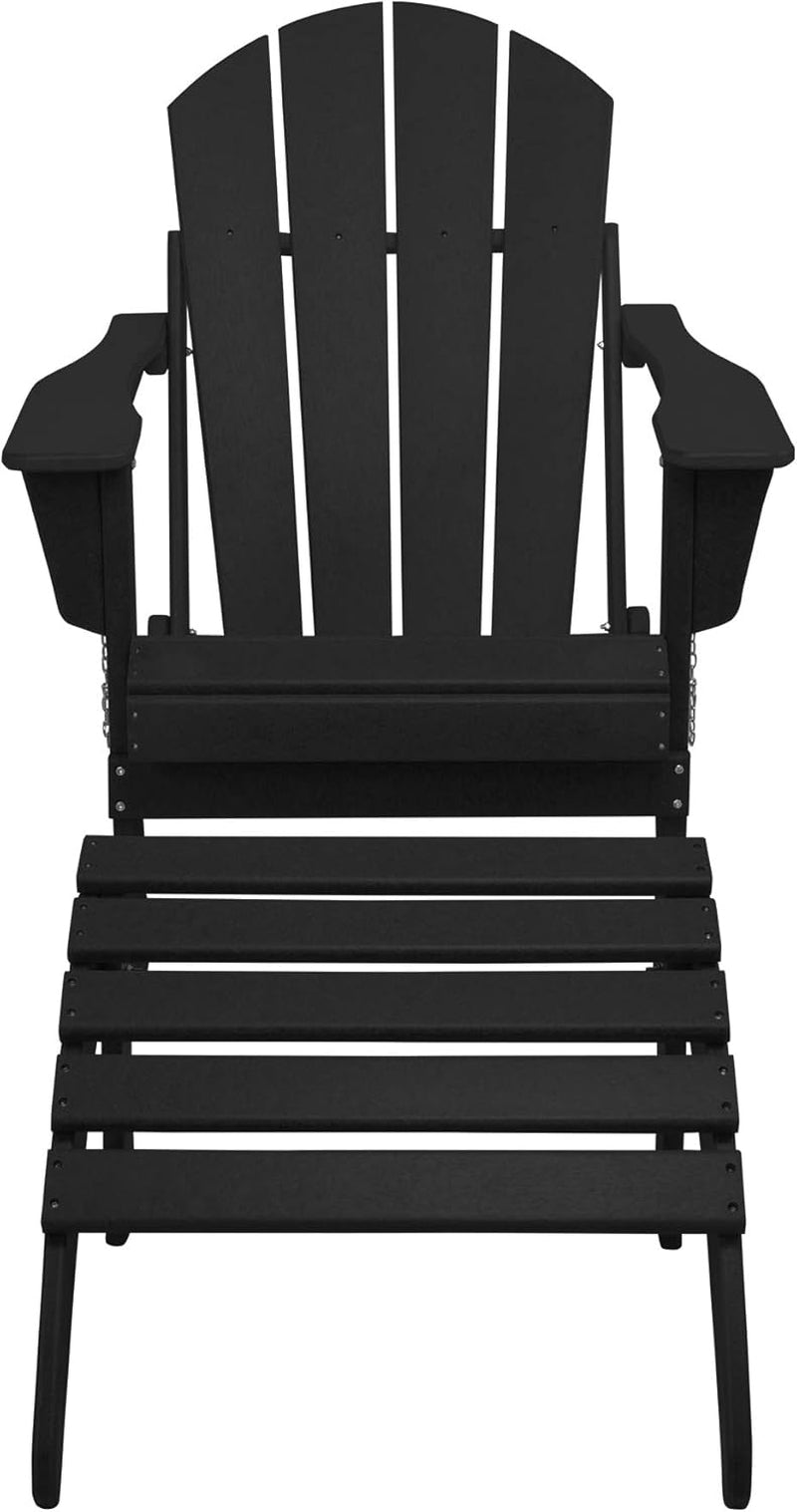 WO Home Furniture Adirondack Chair Outdoor Ottoman Set of 2 PCS Classic Patio Furniture (Black)