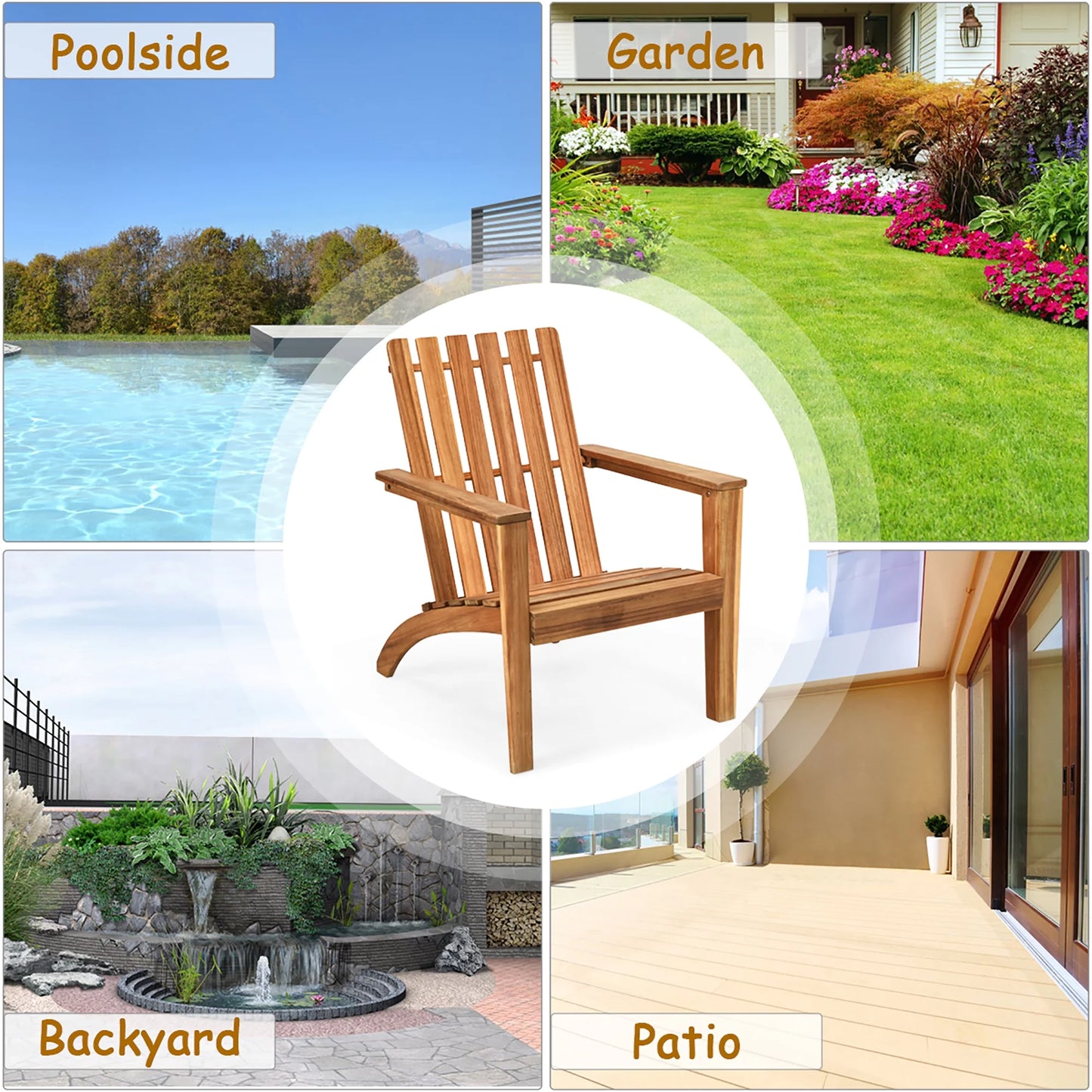 Patio Acacia Wood Adirondack Chair Lounge Armchair Sturdy Outdoor Garden Yard