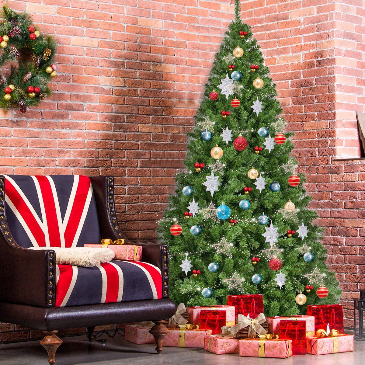 7.5FT PVC Christmas Tree 1346 Tips Hinged Solid Metal Leg