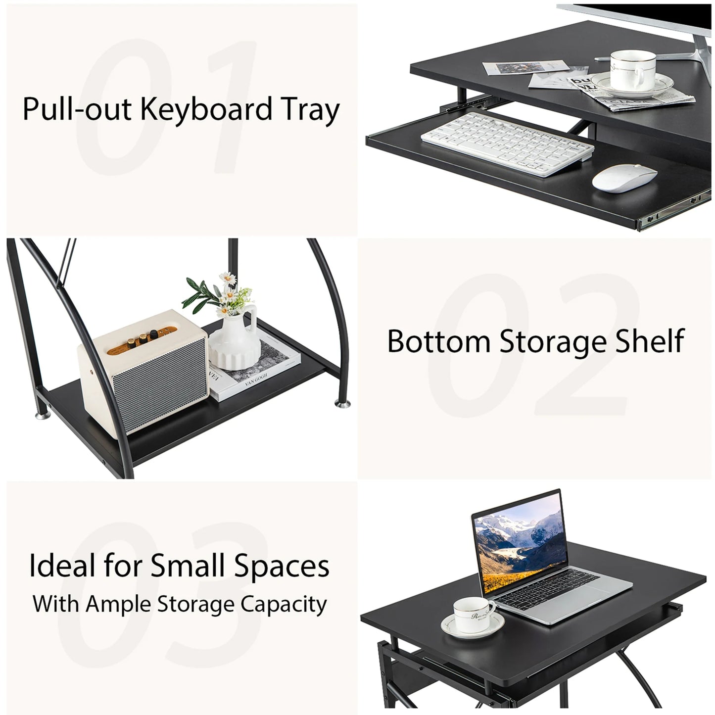 27.5" Laptop Table Computer Desk for Small Spaces with Pull-Out Keyboard Tray