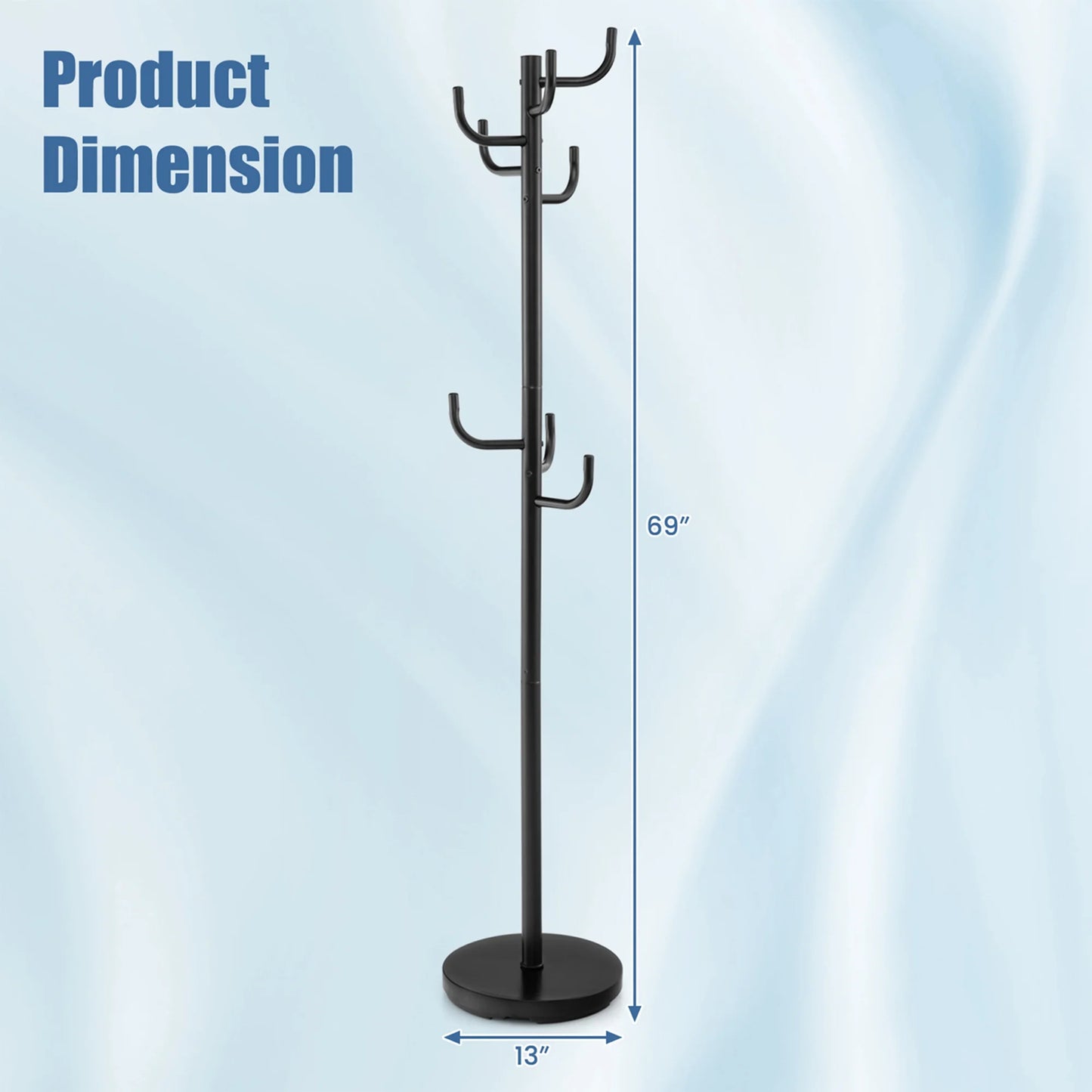 Metal Coat Rack Hat Hanger Hooks Hall Entryway for Jacket Umbrella Tree Stand