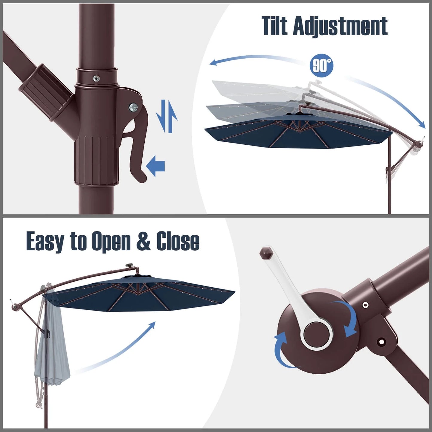 98.40" Navy Cantilever Patio Umbrella, Base-Included