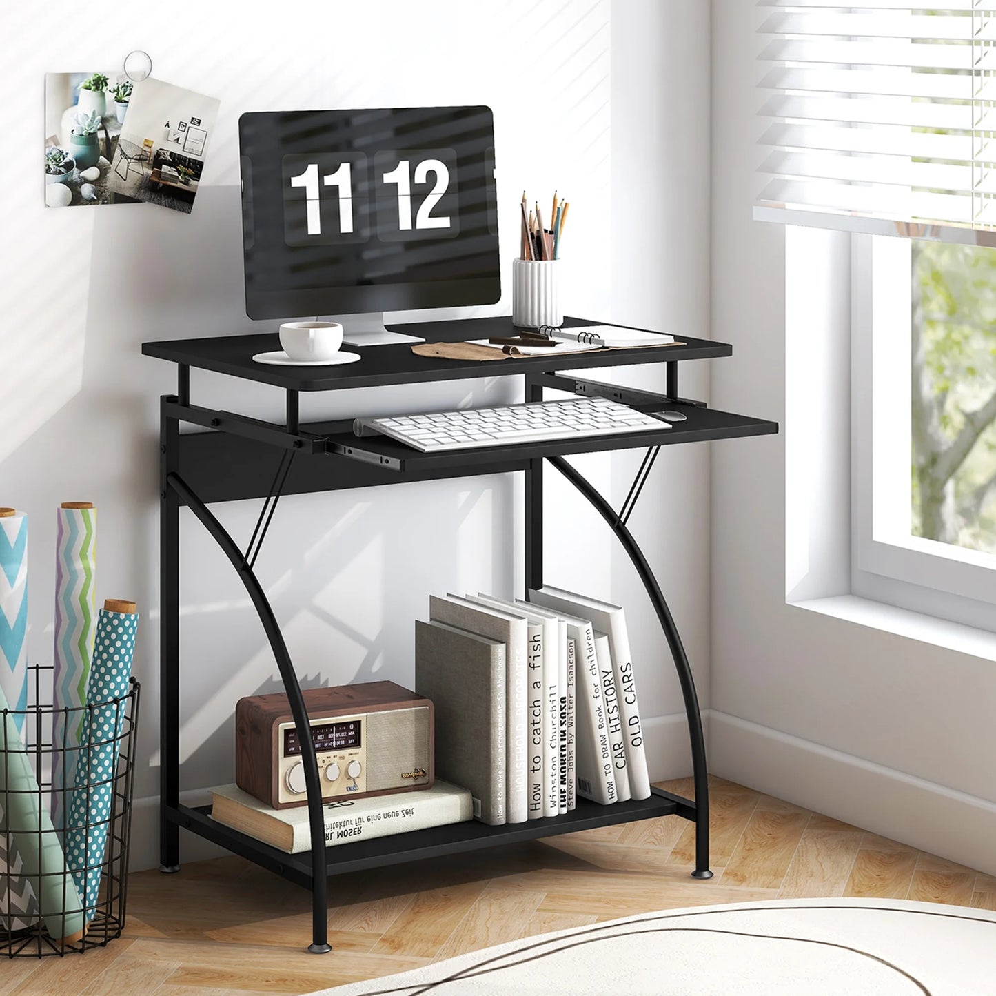 27.5" Laptop Table Computer Desk for Small Spaces with Pull-Out Keyboard Tray
