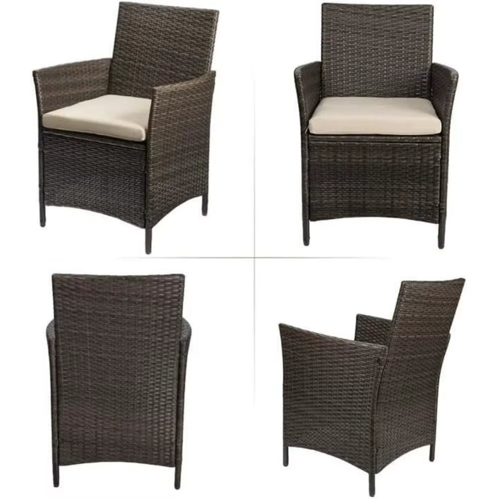 3 Pieces Patio Furniture Sets Outdoor Patio Chairs Set of 2 PE Rattan Wicker Chairs with Table for Garden Porch Lawn Poolside(B